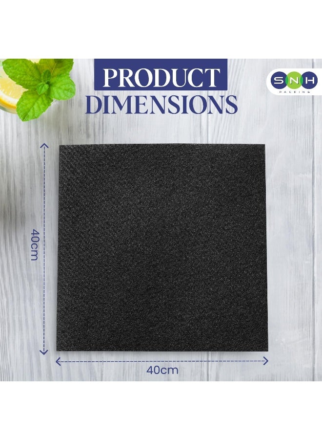 SNH Packing 50 Pieces 40x40cm Black Premium Square Shape 2-Ply Disposable Cocktail Napkin - Image 2